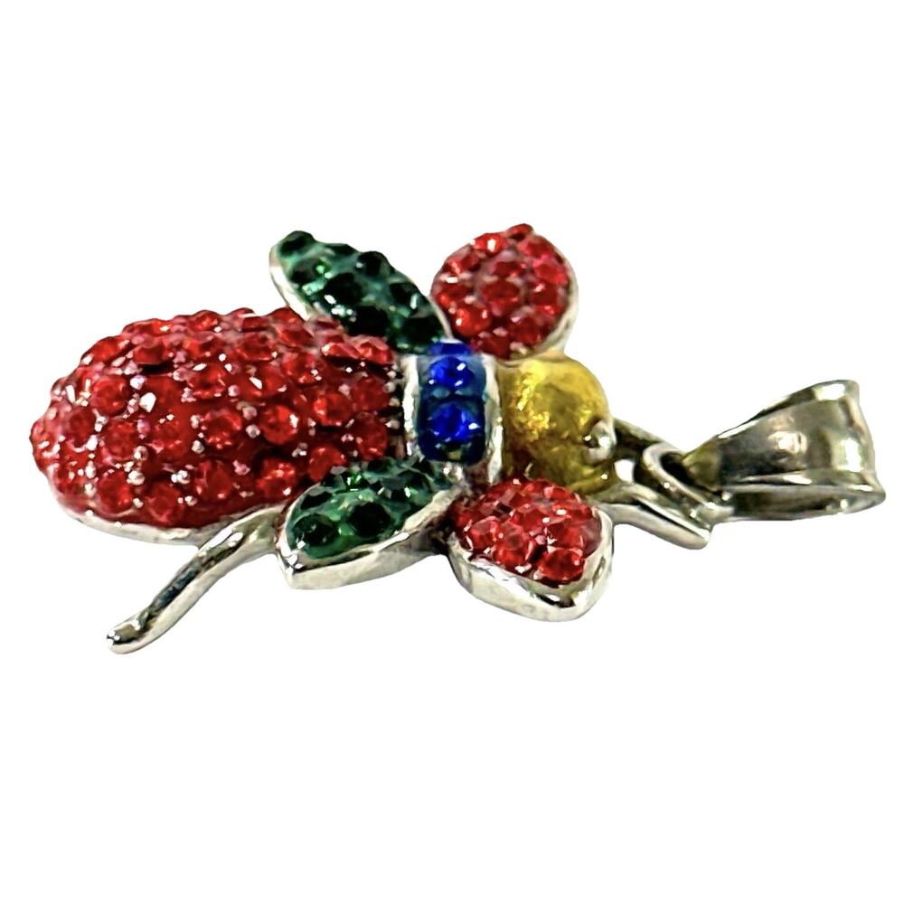 Colorful Bee Pendant 316L Stainless Steel Red Green Rhinestone Insect - Picture 4 of 6